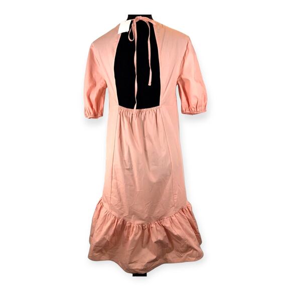 Topshop | NWT | Pink/Peach Poplin Tiered Ruffle Hem Puff Sleeve Open Back Dress - Picture 5 of 7
